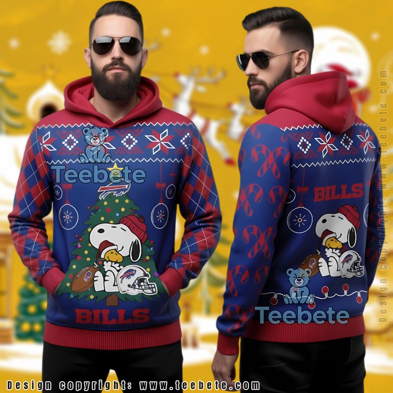 Buffalo Bills Snoopy Christmas Tree Ugly 3D Hoodie Blue Red