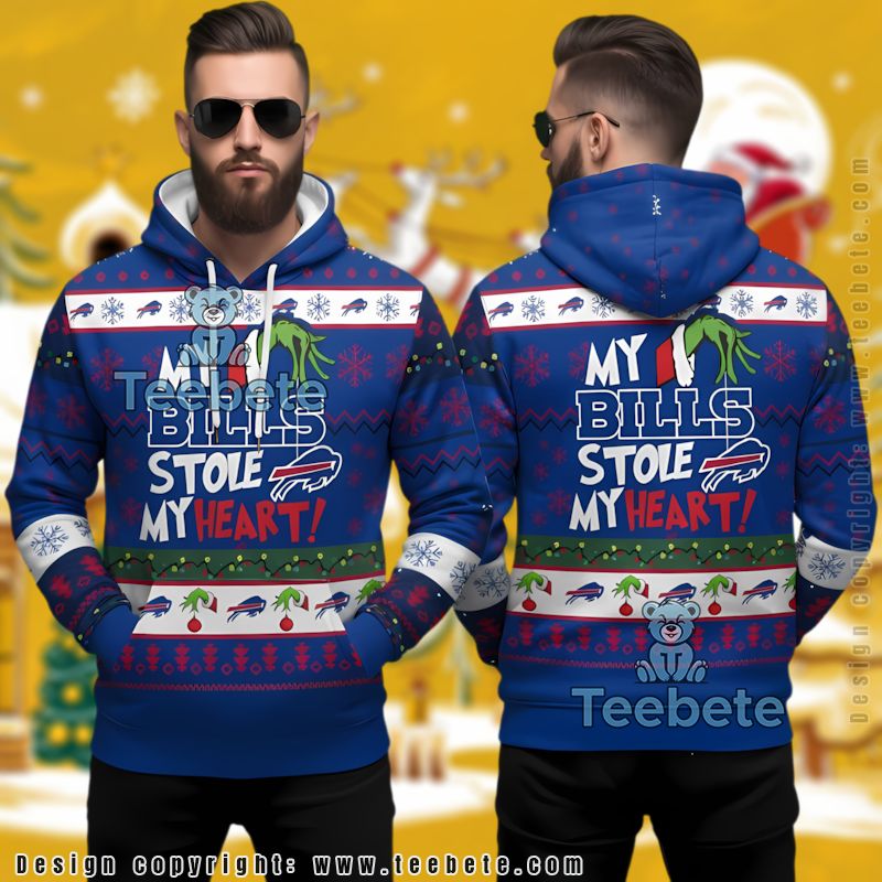 Buffalo Bills The Grinch Stole My Heart Ugly Christmas 3D Hoodie