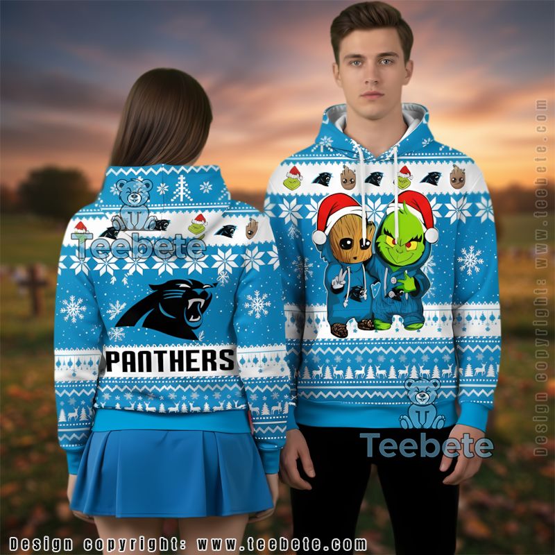Carolina Panthers Baby Groot The Grinch Ugly 3D Hoodie Womens