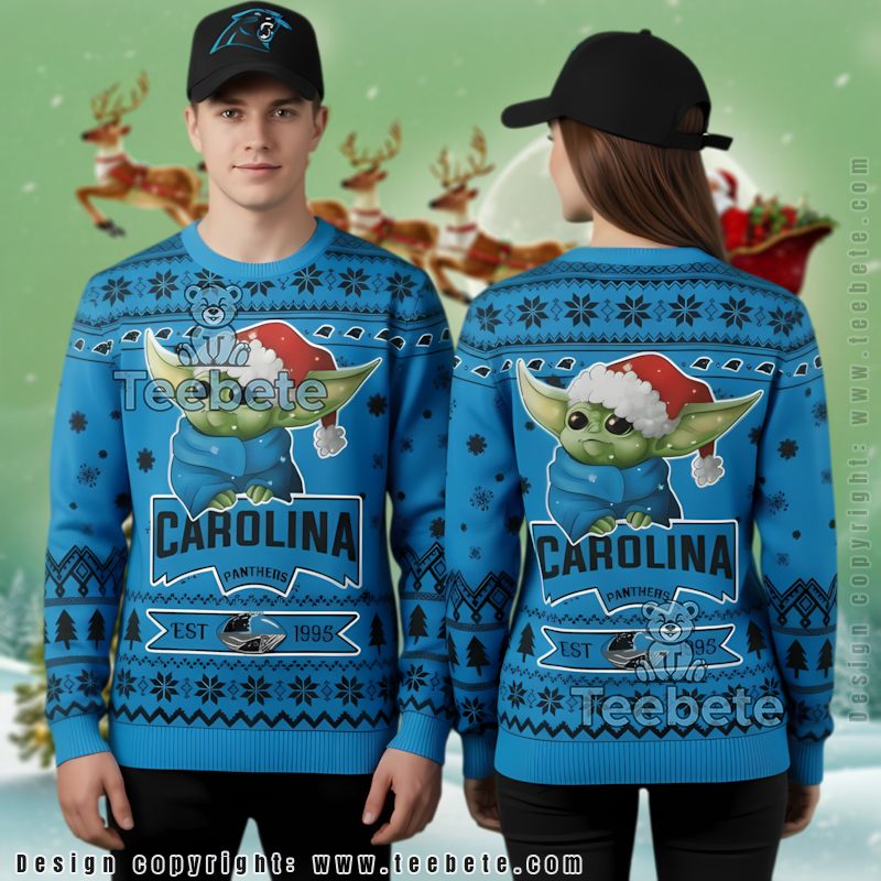 Carolina Panthers Baby Yoda Ugly Christmas Sweaters Best Blue