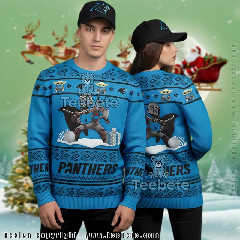 Carolina Panthers Baby Yoda Ugly Christmas Sweaters Best Blue