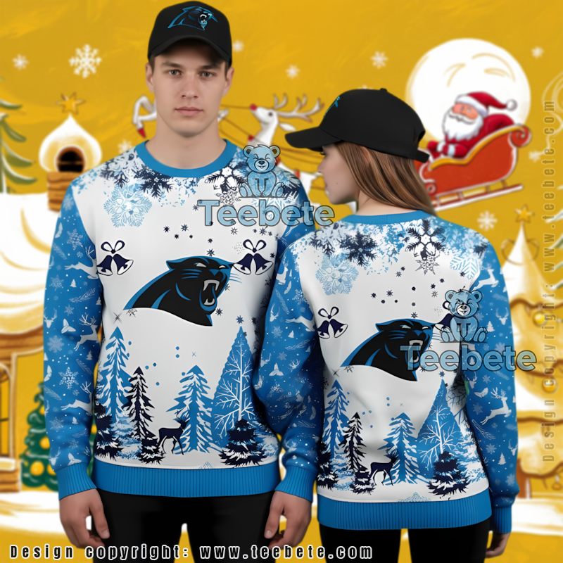 Carolina Panthers Christmas Bell Ugly Sweater Blue