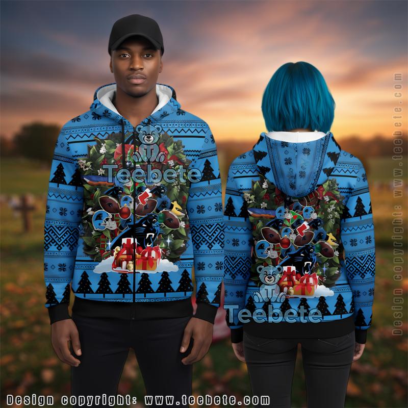 Carolina Panthers Christmas Tree 3D Ugly Hoodie Zip Up