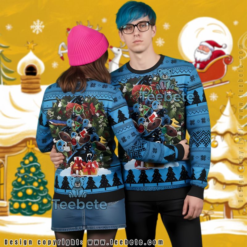 Carolina Panthers Christmas Tree Ugly Cardigan Christmas Blue