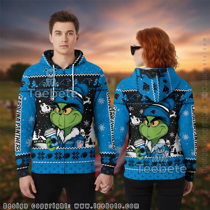 Carolina Panthers Grinch Coffee 3D Ugly Hoodie Youth