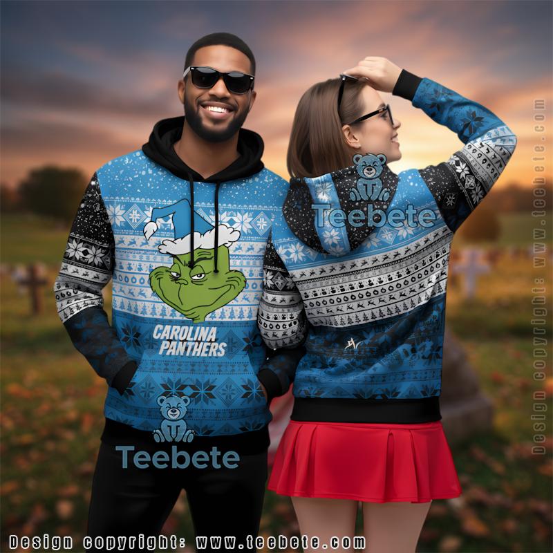 Carolina Panthers Grinch Face 3D Ugly Hoodie Print