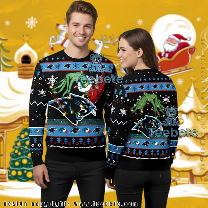 Carolina Panthers Grinch Hand Naughty Ugly Sweater Black