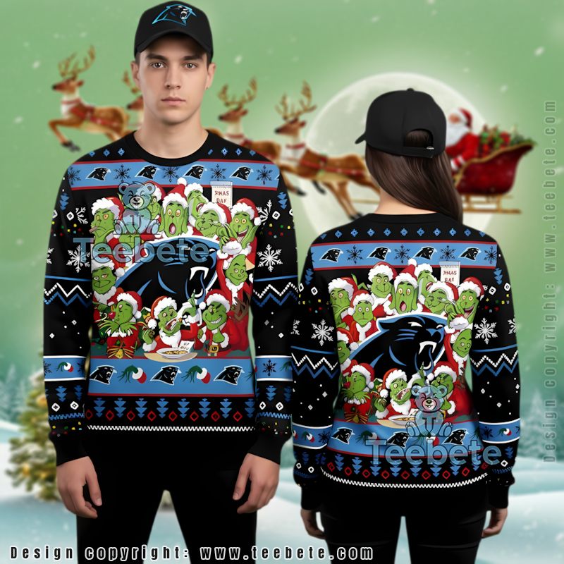 Carolina Panthers Grinch Santa Claus Cheap Ugly Christmas Sweater Black