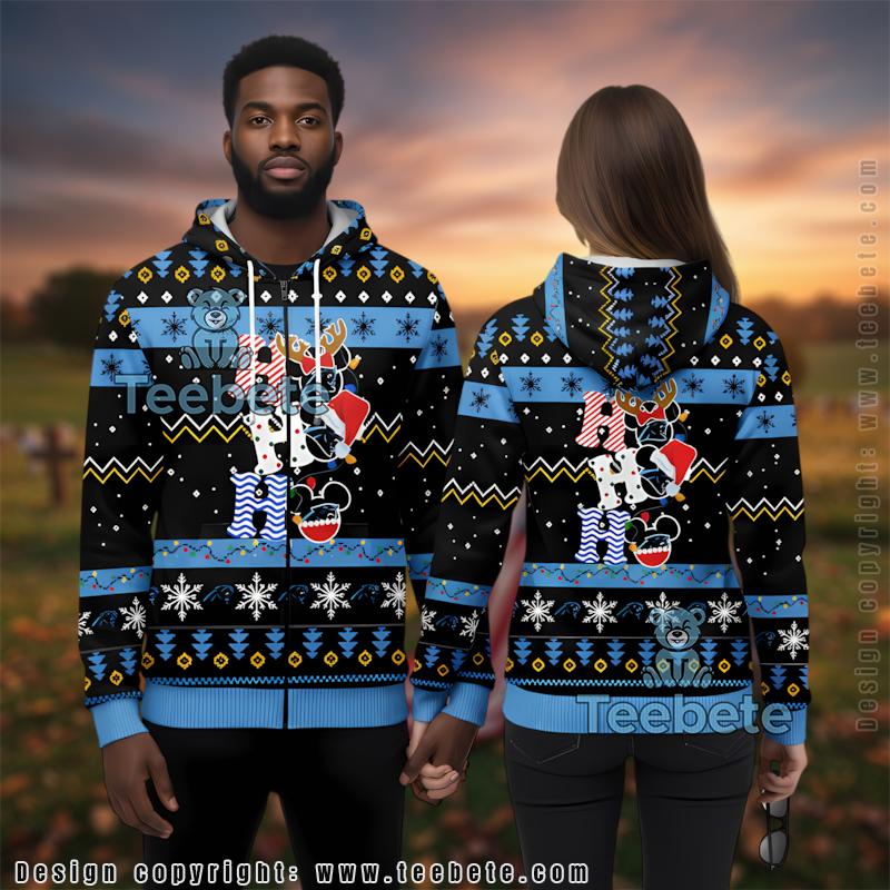 Carolina Panthers Ho Ho Ho Mickey Mouse 3D Ugly Hoodie Men