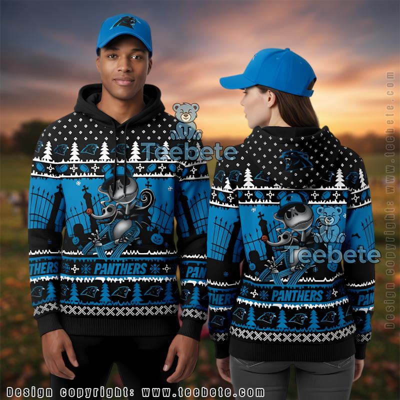 Carolina Panthers Jack Skellington 3D Ugly Hoodie Zipper
