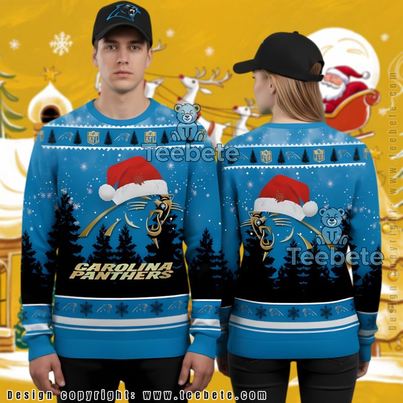 Carolina Panthers Ho Ho Ho Mickey Mouse Mens Ugly Sweaters For Christmas Blue