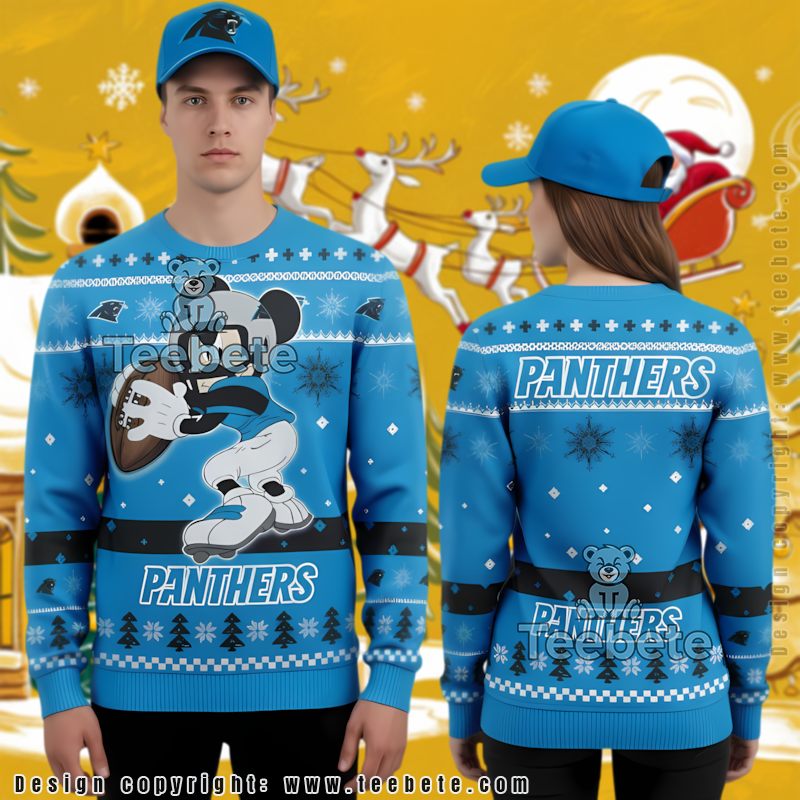 Carolina Panthers Mickey Mouse Blue Couples Christmas Ugly Sweater Matching Couples