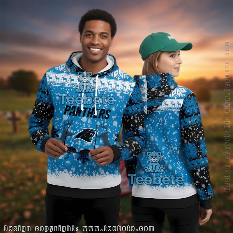 Carolina Panthers Reindeer Snowflakes 3D Ugly Hoodie Men