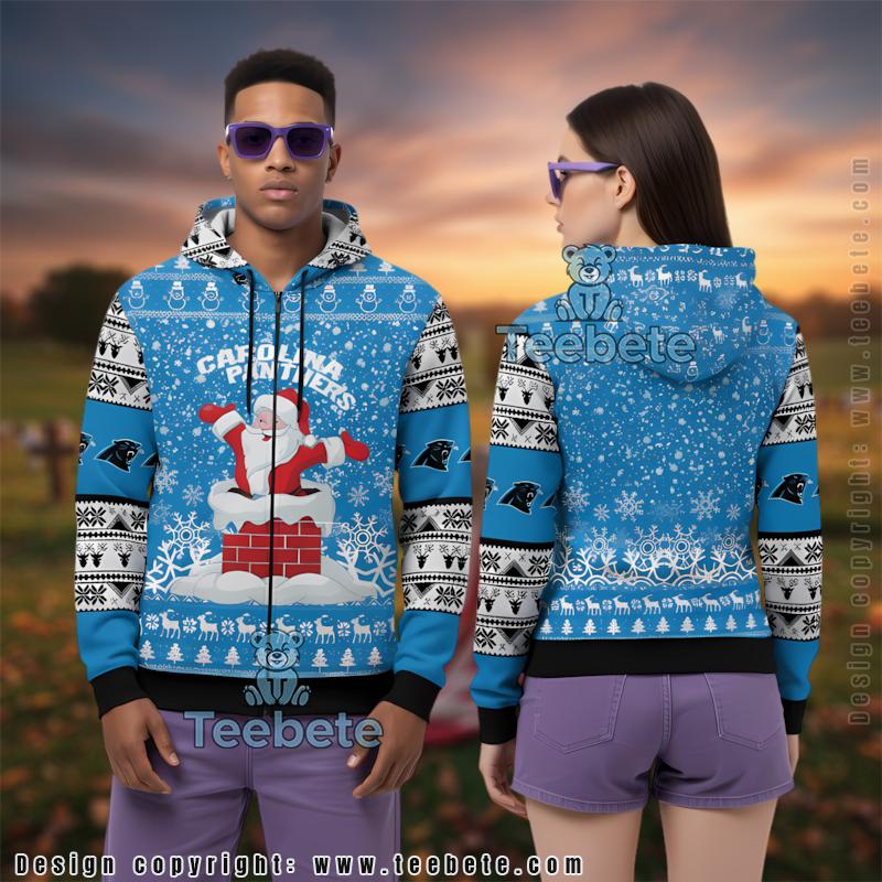 Carolina Panthers Santa Claus From Chimney 3D Ugly Hoodie Zipper