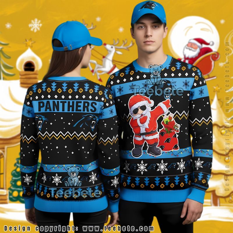 Carolina Panthers Santa Claus Gift Ugly Cardigan Christmas Blue