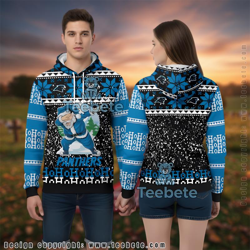 Carolina Panthers Santa Claus Ho Ho Ho 3D Ugly Hoodie Zip Up