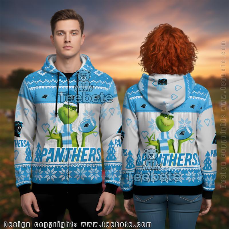 Carolina Panthers Santa Grinch 3D Ugly Hoodie Women