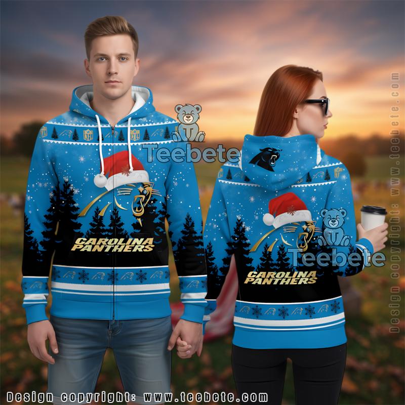 Carolina Panthers Santa Hat Christmas 3D Ugly Hoodie Print