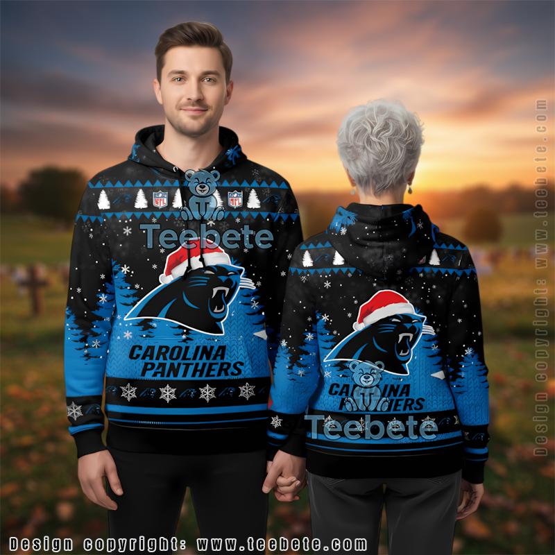 Carolina Panthers Santa Hat Logo 3D Ugly Hoodie Women