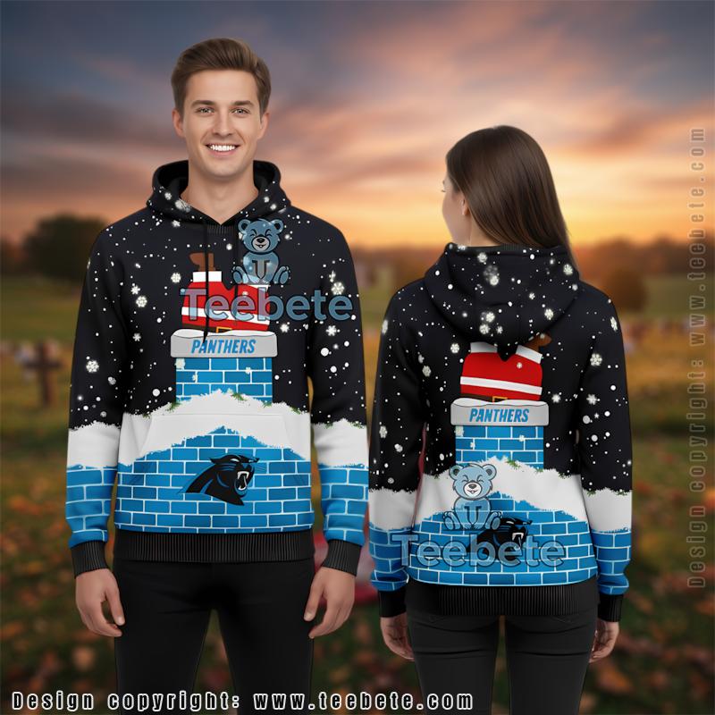 Carolina Panthers Santa Into Chimney 3D Ugly Hoodie Men