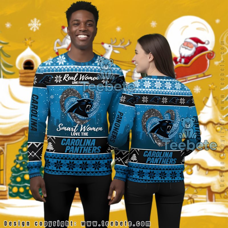 Carolina Panthers Smart Women Love Ugly Christmas Sweater Cool Blue