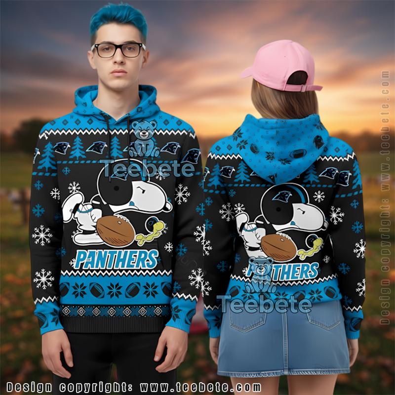 Carolina Panthers Snoopy Player 3D Ugly Hoodie Zipper