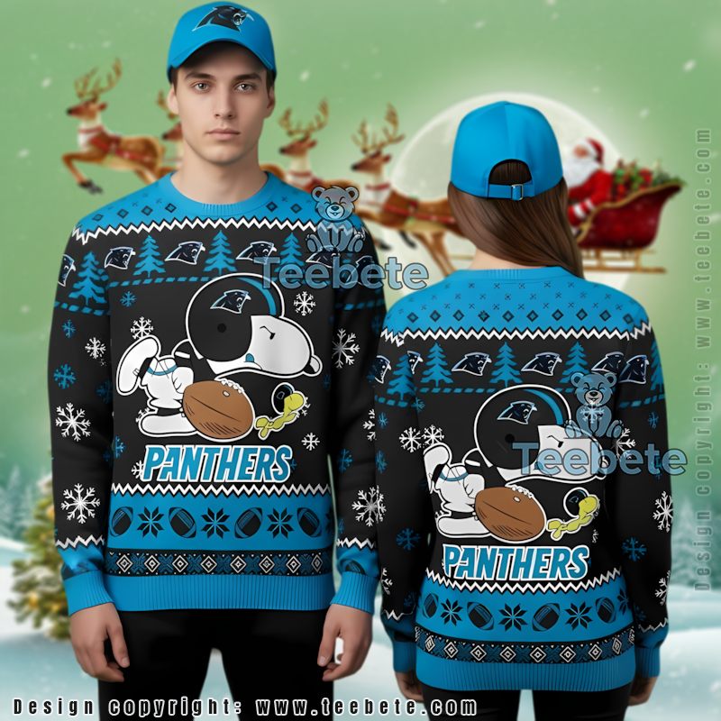 Carolina Panthers Snoopy Player Ugly Cardigan Christmas Blue