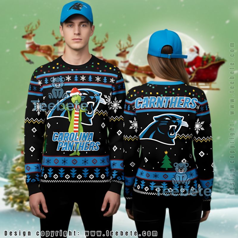Carolina Panthers The Grinch Funny Ugly Xmas Sweaters Black