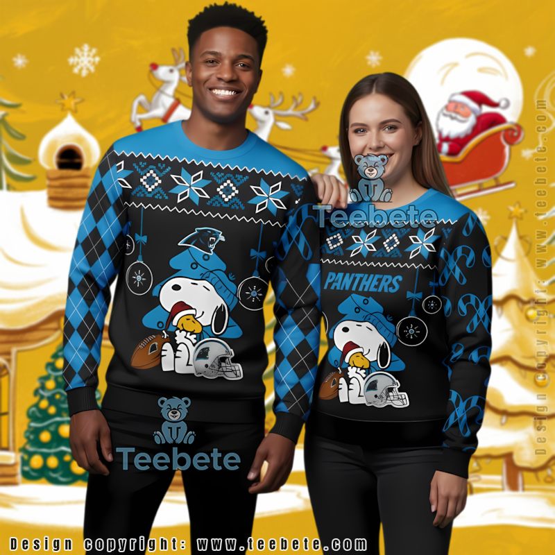Carolina Panthers Woodstock Snoopy Ugly Sweater Christmas Party Blue