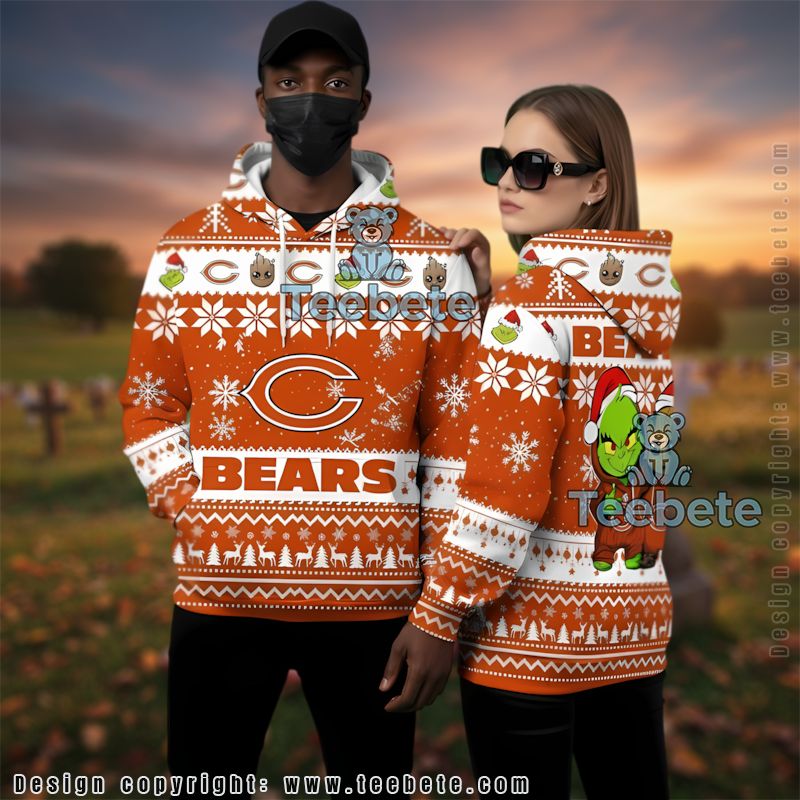 Chicago Bears Baby Groot The Grinch Ugly 3D Hoodie Printed