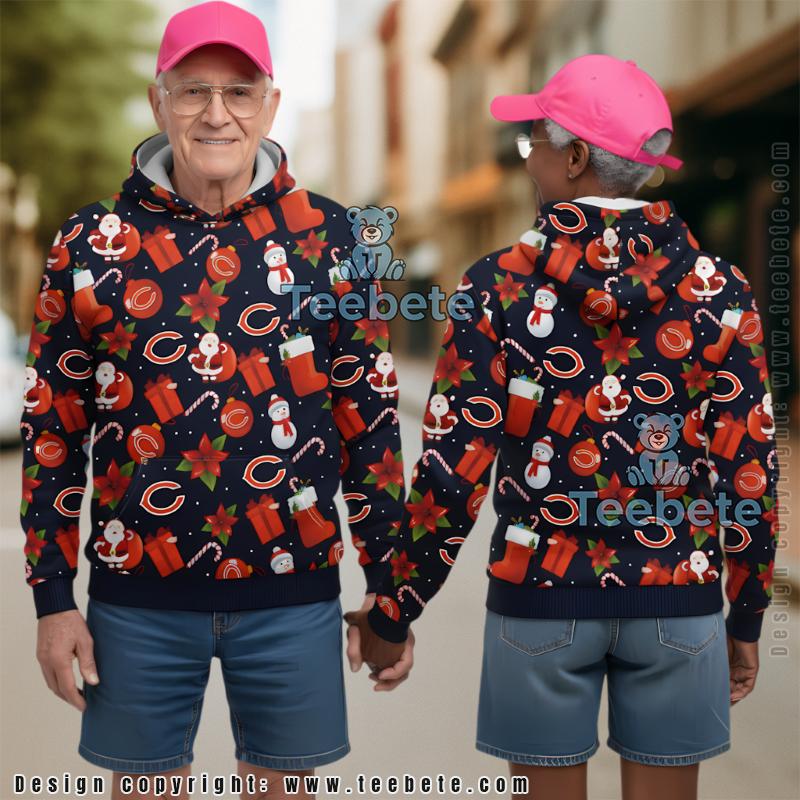 Chicago Bears Christmas Pattern Santa Snowman Ugly 3D Hoodie