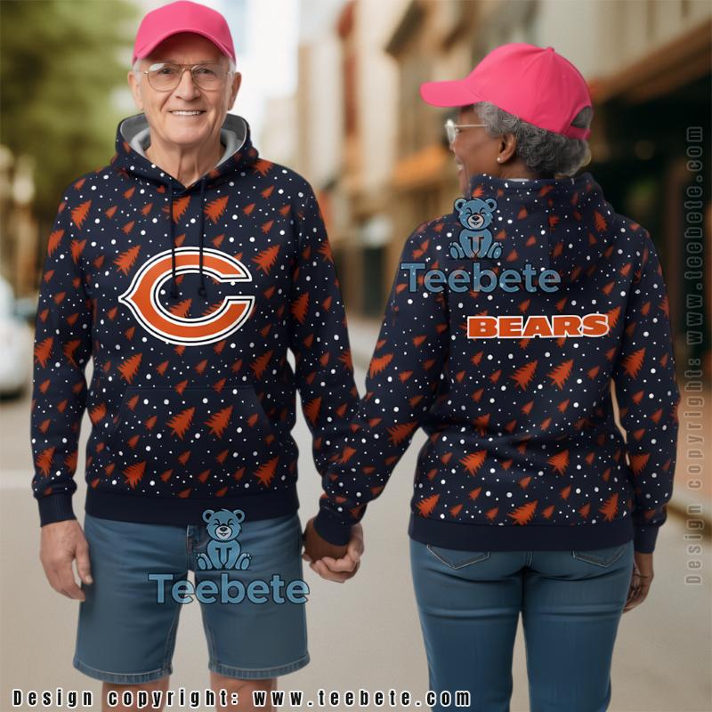 Chicago Bears Christmas Pine Tree Snowflakes 3D Print Hoodie