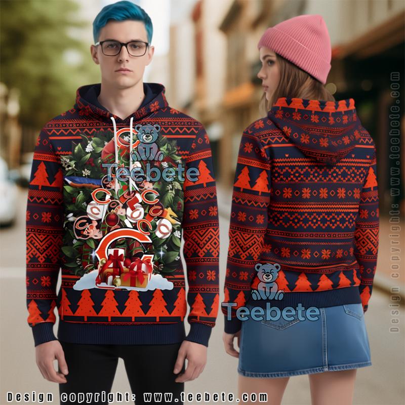 Chicago Bears Christmas Wreath 3D Print Ugly Hoodie