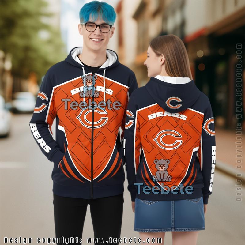 Chicago Bears Diamond Pattern Team Logo 3D Print Zip Up Hoodie