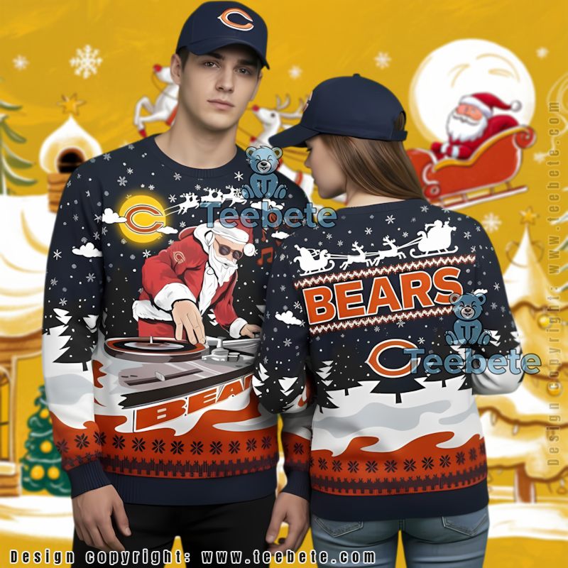 Chicago Bears Dj Santa Ugly Christmas Sweater Couples Blue Orange