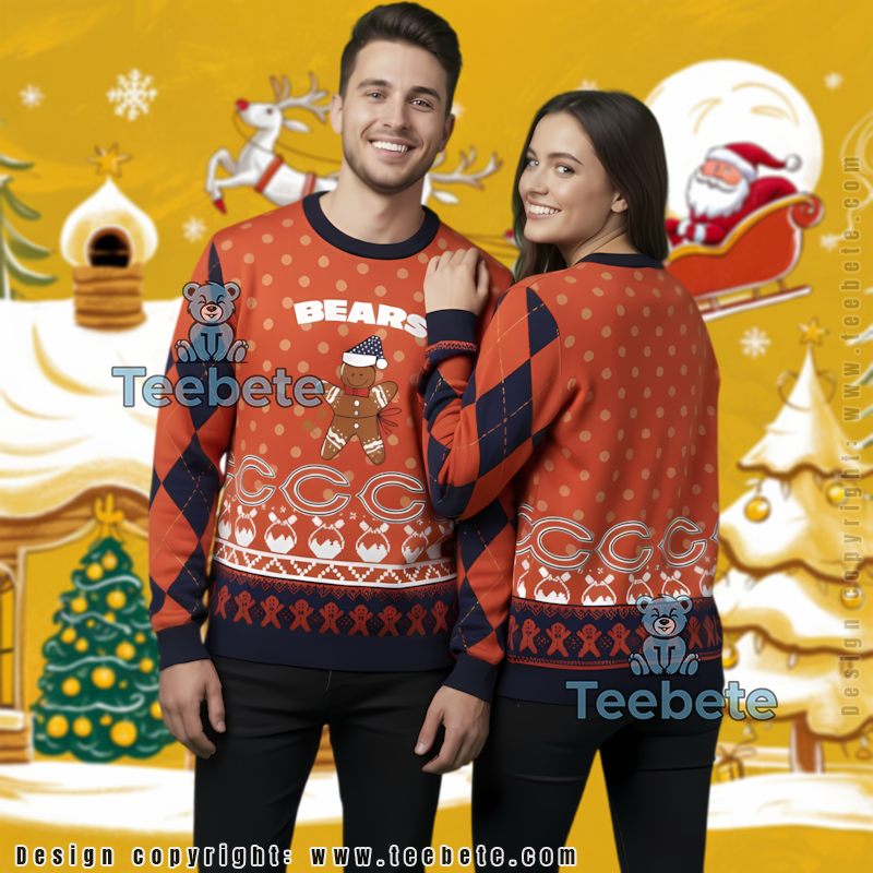 Chicago Bears Groot Ugly Christmas Sweater Blue Orange