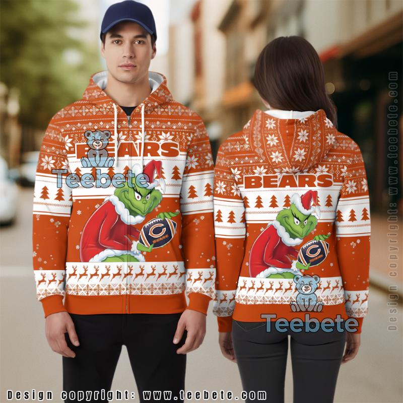 Chicago Bears Grinch Christmas Wreath Ugly 3D Hoodie