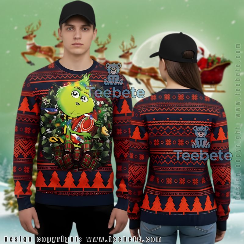 Chicago Bears Grinch Ugly Christmas Sweater Vintage Blue Orange