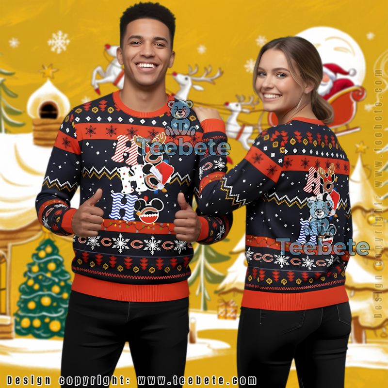 Chicago Bears Grogu Ugly Christmas Sweater Matching Blue Orange