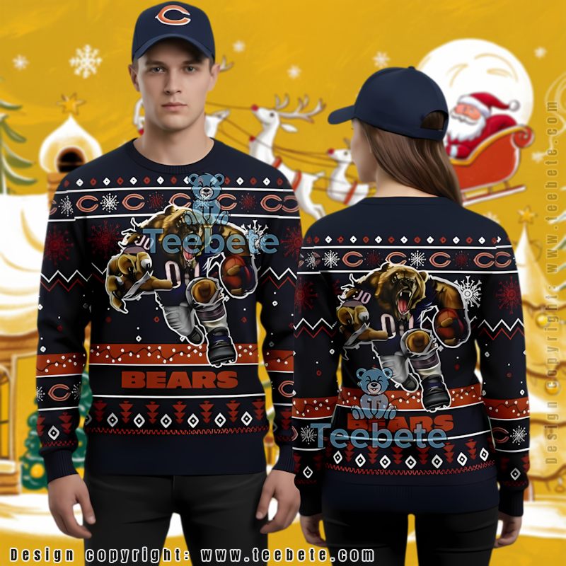Chicago Bears Mascot Ugly Christmas Sweater Party Blue