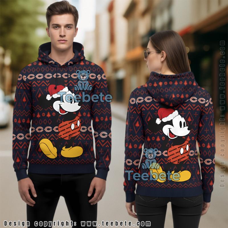 Chicago Bears Mickey Mouse Santa Ugly Christmas Sweater 3D Hoodie