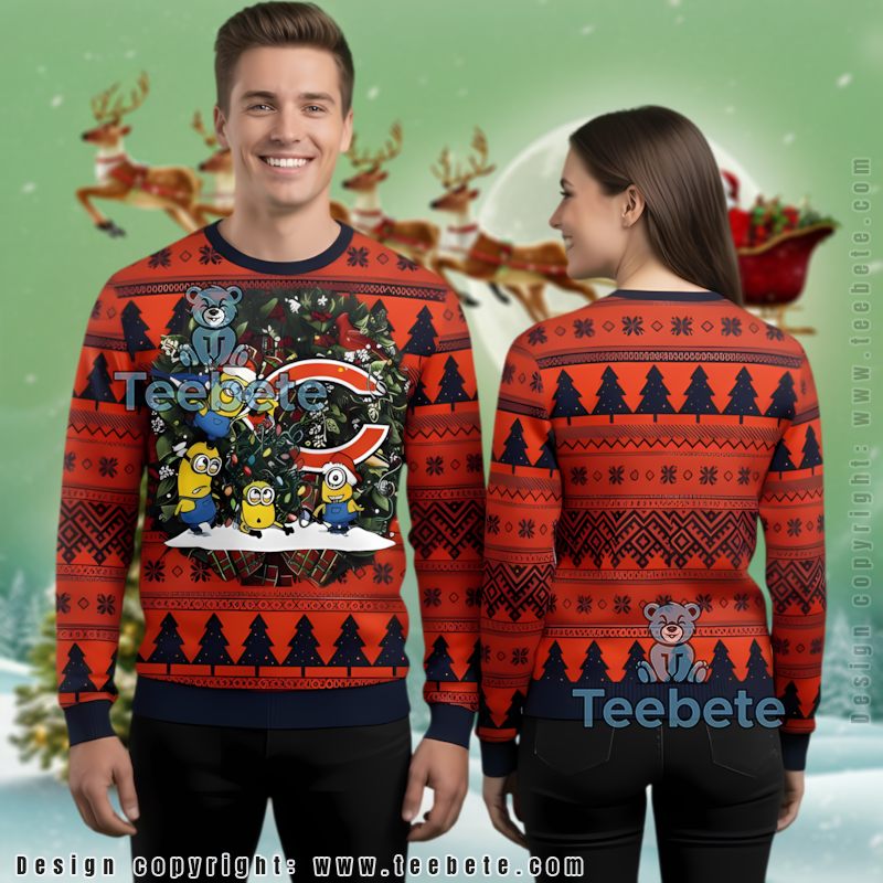 Chicago Bears Minion Ugly Christmas Sweater Party Blue Orange