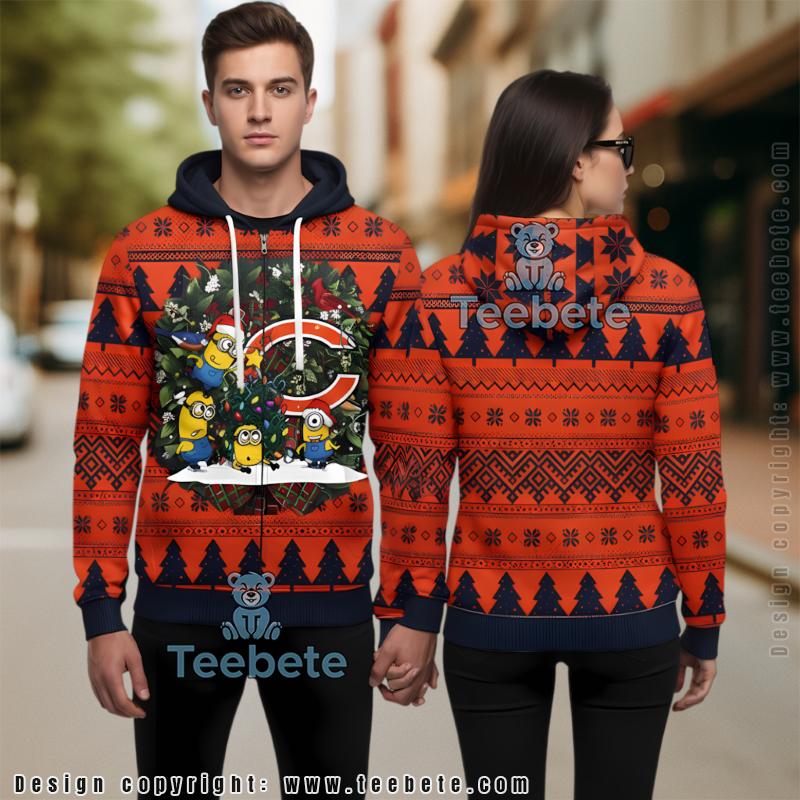 Chicago Bears Minions Christmas Tree Ugly 3D Zip Up Hoodie