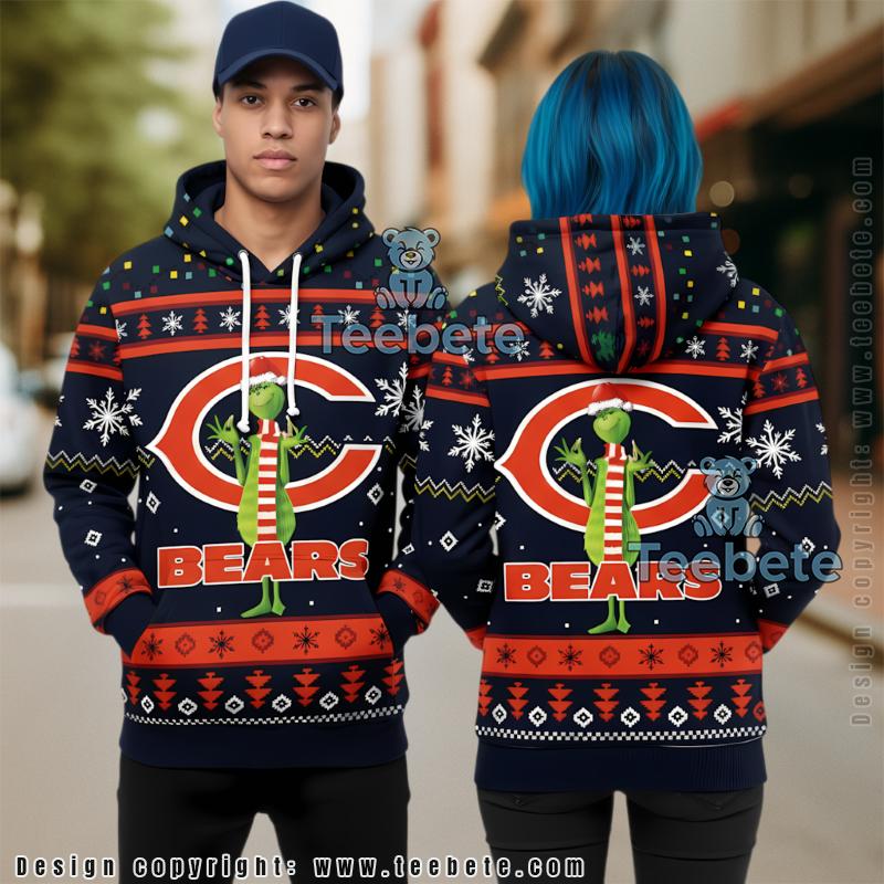 Chicago Bears Naughty Grinch Ugly Christmas 3D Hoodie