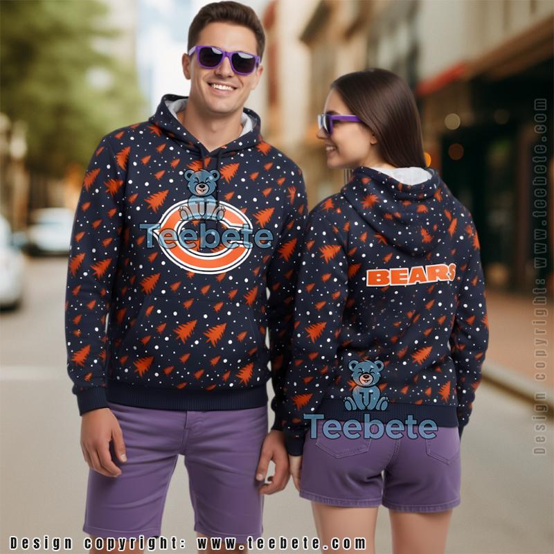 Chicago Bears Pine Tree Snowflakes 3D Ugly Hoodie