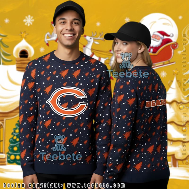 Chicago Bears Mascot Ugly Christmas Sweater Party Blue