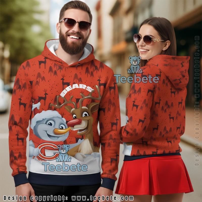 Chicago Bears Reindeer Snowman Ugly Christmas 3D Hoodie