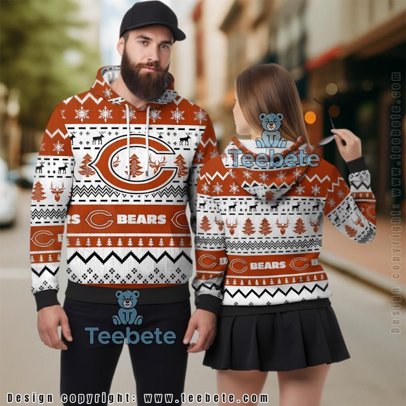 Chicago Bears Reindeer Tree 3D Ugly Christmas Hoodie Print