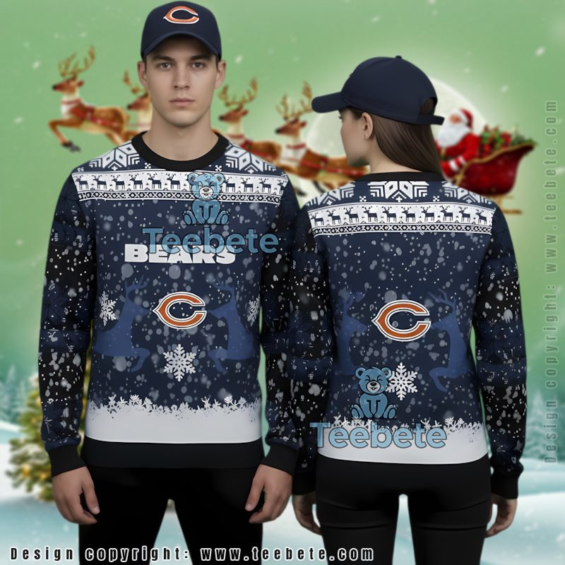 Chicago Bears Reindeer Ugly Christmas Sweater Blue White