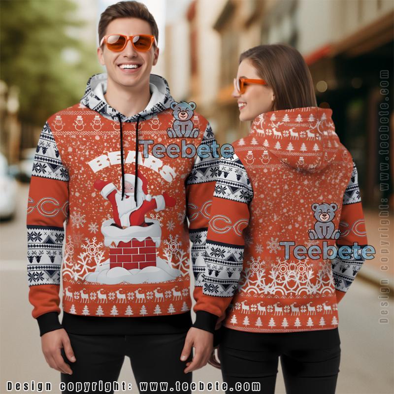 Chicago Bears Santa Claus Chimney Ugly Christmas 3D Hoodie
